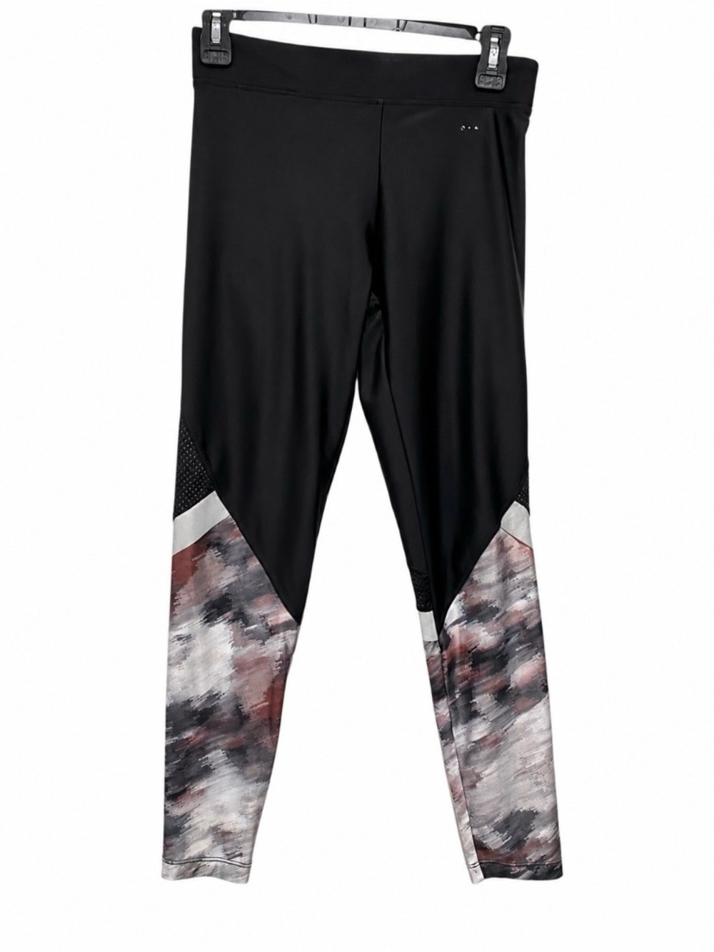 Oysho Athletic Leggings size medium black mesh Abstract Marbled Panels waist 26